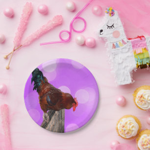 Assiettes En Carton Perché en Majesté : coq sur Dreamy Purple Glow