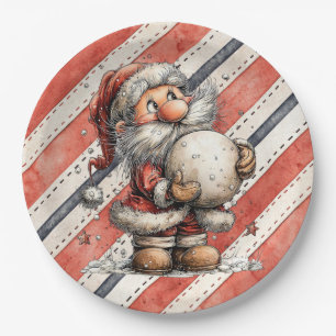 Assiettes En Carton Père Noël avec énorme boule de neige