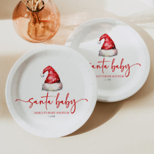 Assiettes En Carton Père Noël Baby Red Casquette Noël Baby shower de N