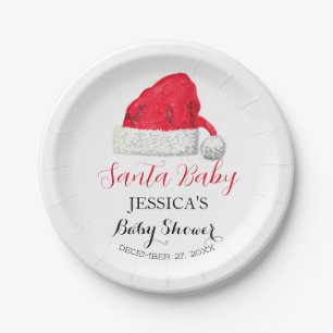 Assiettes En Carton Père Noël Baby shower Rouge mignonne simple hiver 
