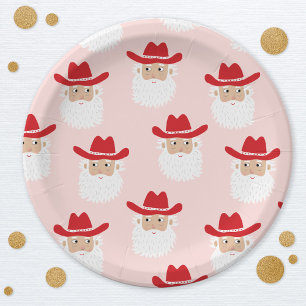 Assiettes En Carton Père Noël Cow-boy Noël occidental rose
