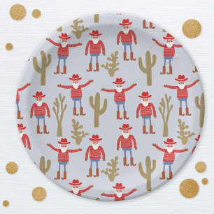 Assiettes En Carton Père Noël Cowboy Noël de l'Ouest