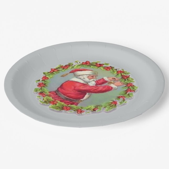 Assiettes En Carton Père Noël dans une plaque de papier de couronne (Angle)