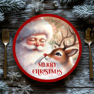 Assiettes En Carton Père Noël drôle dessin animé fête de Noël papier
