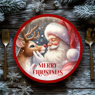 Assiettes En Carton Père Noël drôle Rudolph décoration de Noël pour en