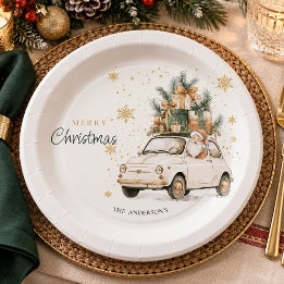 Assiettes En Carton Père Noël élégant aquarelle voiture neige fête de