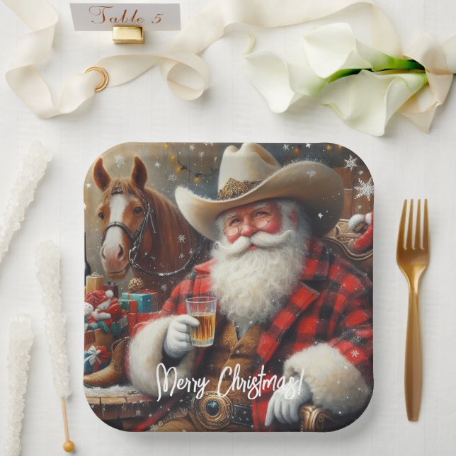 Assiettes En Carton Père Noël en Cowboy Noël Casquette (Mariage)