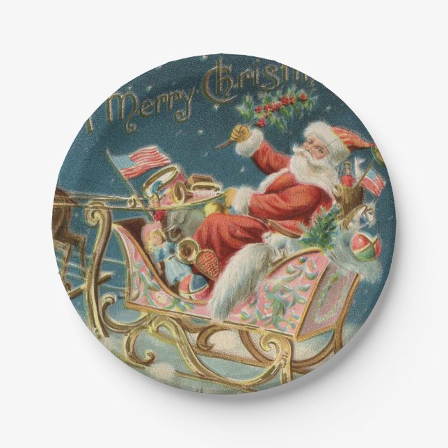Assiettes En Carton Père Noël Et Sa Petite Sleigh (Devant)