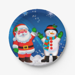Assiettes En Carton Père Noël et Snowman