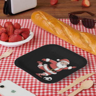 Assiettes En Carton Père Noël Joue au Football de Noël Sports