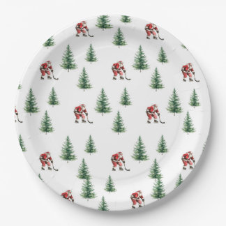 Assiettes En Carton Père Noël Jouer Hockey Napkin Cadeau Noël