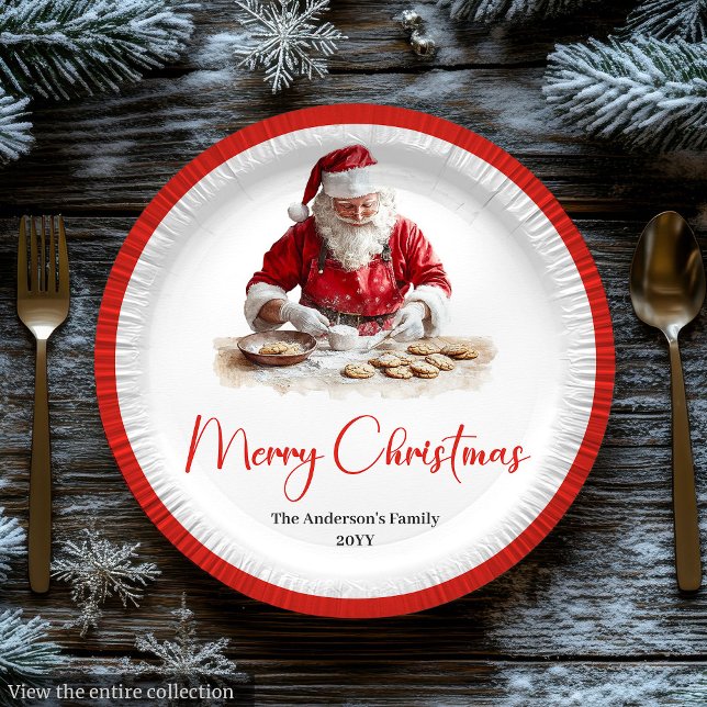 Assiettes En Carton Père Noël joyeux rustique nom personnalisable modi (Merry Santa Claus Rustic Custom Name Editable Plate)
