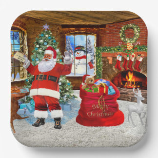 Assiettes En Carton Père Noël livre des cadeaux le jour de Noël
