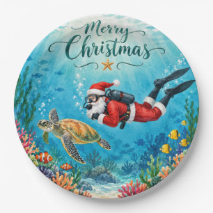 Assiettes En Carton Père Noël Plongeur Noël Fêtes sous-marines de Noël