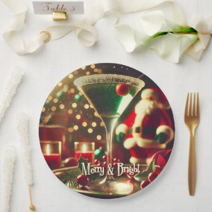 Assiettes En Carton Père Noël Rétro 50s Martini Vert de Noël