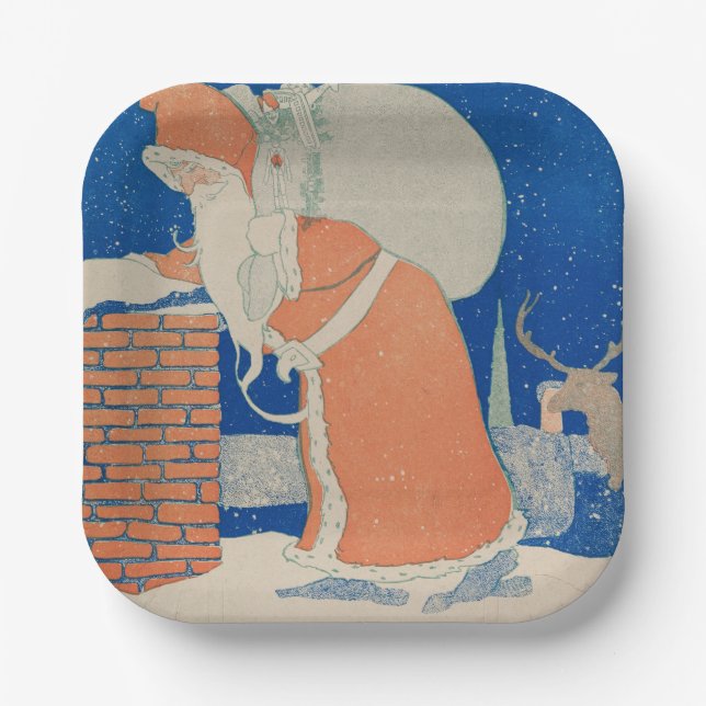 Assiettes En Carton Père Noël vintage à Chimney (Recto)