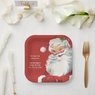 Assiettes En Carton Père Noël vintage de Noël, joyeux et clin d'œil