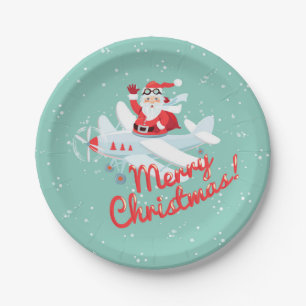 Assiettes En Carton Père Noël vintage, Joyeux Noël plat