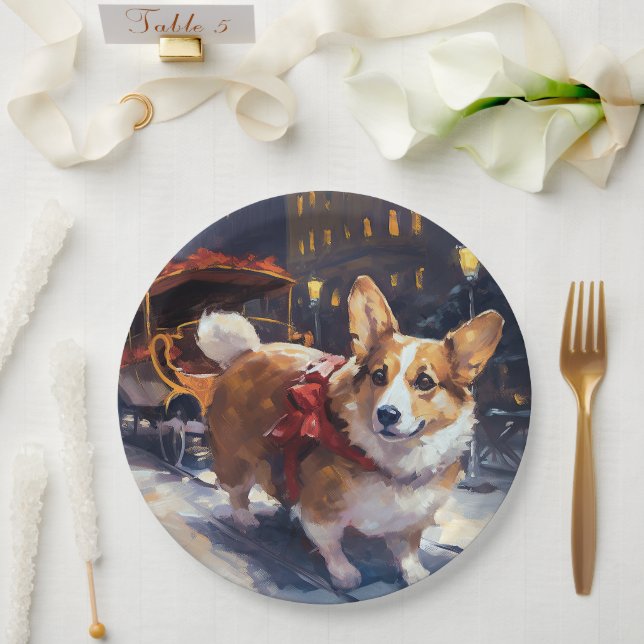 Assiettes En Carton Période de fêtes de Noël Corgi (Mariage)