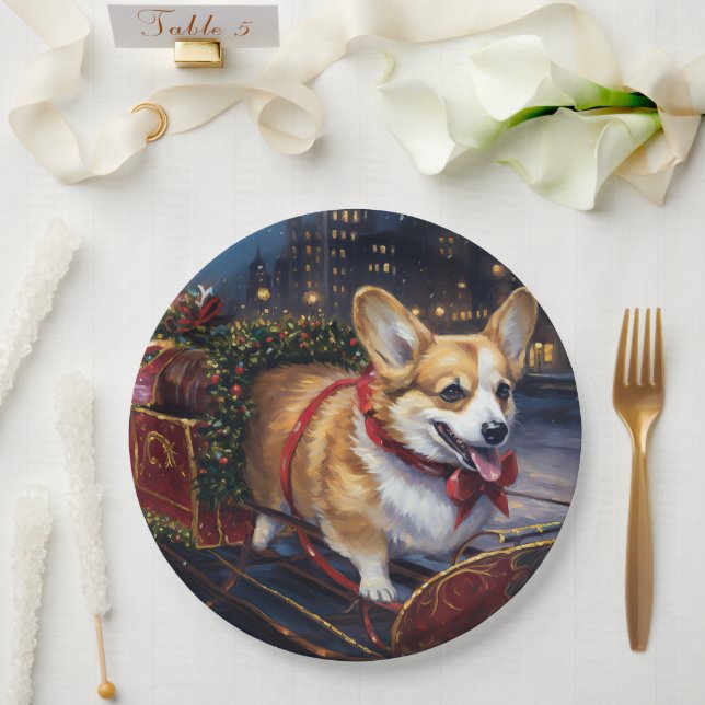 Assiettes En Carton Période festive de Noël Corgi (Mariage)