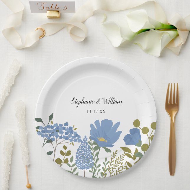 Assiettes En Carton Périwinkle Blue Spring Floral Mariage Personnalisé (Mariage)