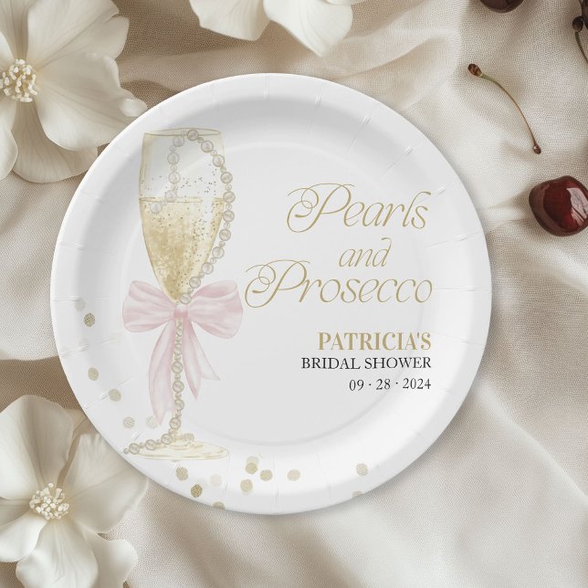 Assiettes En Carton Perles De Bow Rose Et Fête des mariées De Poursuit (Créateur téléchargé)