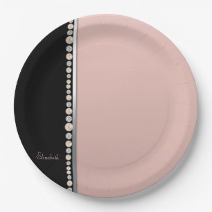 Assiettes En Carton Perles Diamants Noir Rose Élégants Stylés