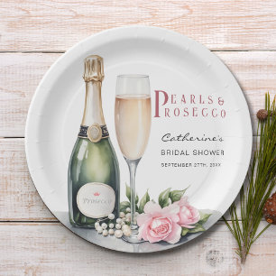 Assiettes En Carton Perles Et Prosecco Floral Élégante Fête des mariée