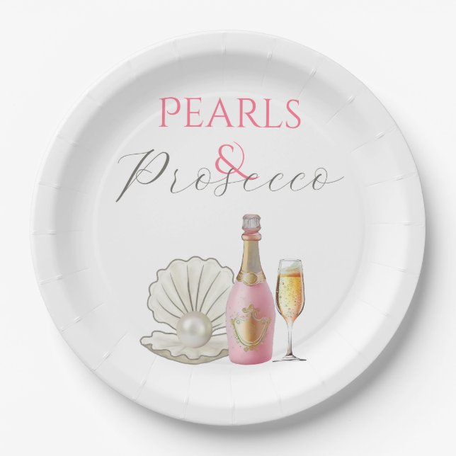 Assiettes En Carton Perles et Prosecco Rose Fête de Mariage (Devant)