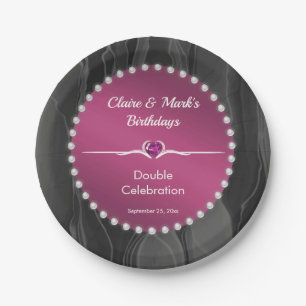 Assiettes En Carton Perles noires de soie rouge rubis pour anniversair