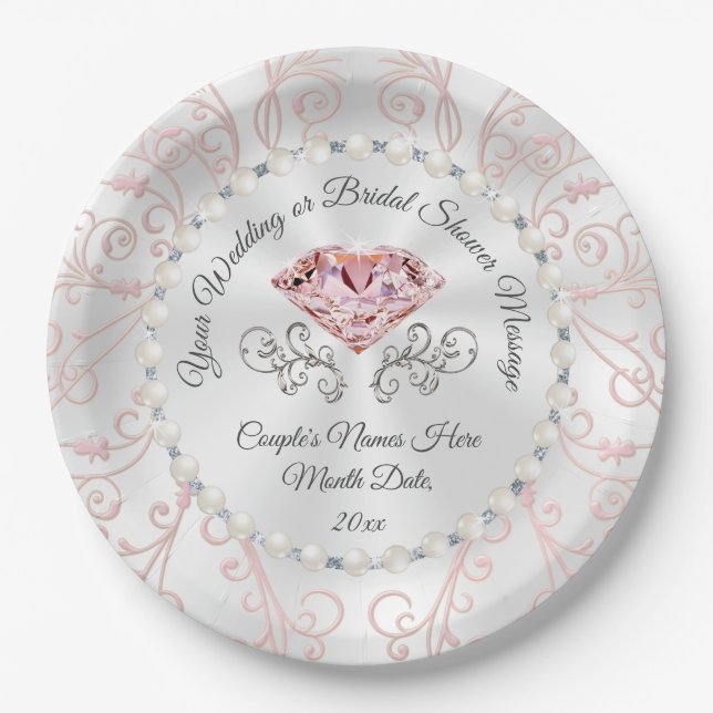 Assiettes En Carton Perles personnalisées et plaques en diamant rose (Devant)