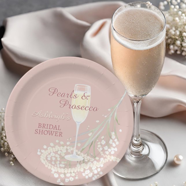 Assiettes En Carton Perles & Prosecco Babys Breath Blush Fête des mari (Créateur téléchargé)