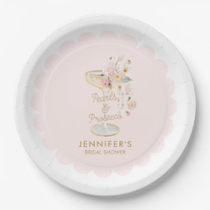Assiettes En Carton Perles roses et plaques de papier Prosecco