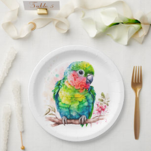 Assiettes En Carton Perroquet vert - Bébé mignon oiseau