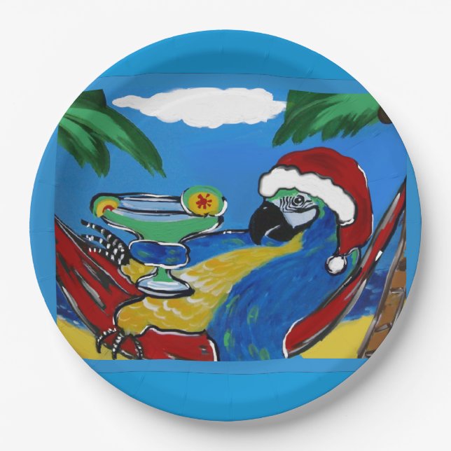 ASSIETTES EN CARTON PERROQUETS DE FÊTE (Devant)