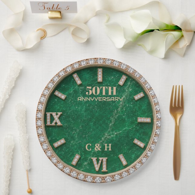 Assiettes En Carton Personalized 50th Anniversary Emerald Marble  (Mariage)