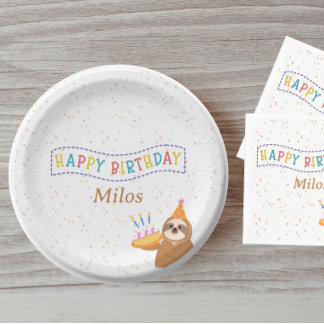 Assiettes En Carton Personalized Birthday Plate Sloth Party Design