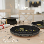 Assiettes En Carton Personalized Black Graduation Celebration Party<br><div class="desc">Celebrate graduation in style with these personalized black paper plates, perfect for adding a classy touch to your party. Durable and elegantly designed, they make serving food easy while complementing any themed décor. Ideal for graduates, family gatherings, or milestone celebrations, these plates combine practicality with a sophisticated look that impresses...</div>