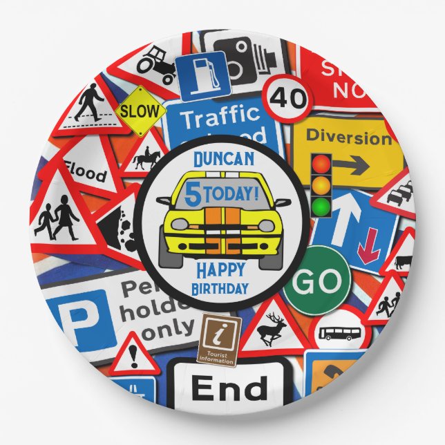 Assiettes En Carton Personalized Colourful Road Signs, Birthday Party (Devant)