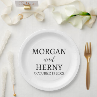 Assiettes En Carton Personalized Custom Name Stylish Minimal Wedding