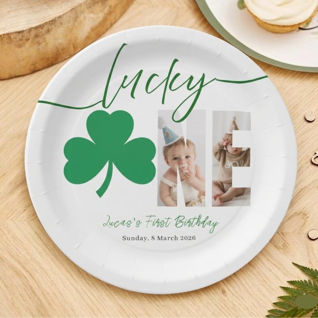 Assiettes En Carton Personalized First Birthday Shamrock Photo Party  (Créateur téléchargé)