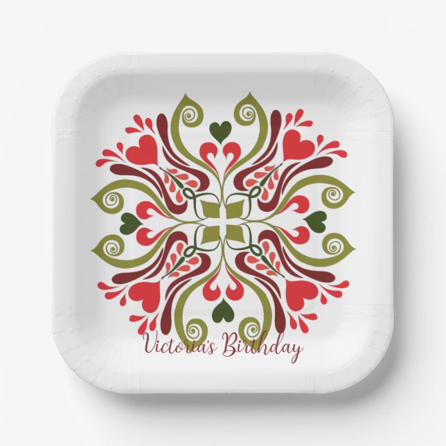 Assiettes En Carton Personalized Floral Birthday Party Plates (Recto)