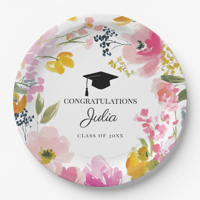 Assiettes En Carton Personalized Floral Graduation Party Decor (Devant)