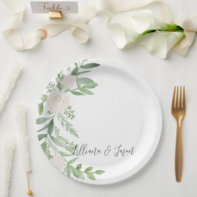 Assiettes En Carton Personalized Floral Wedding Shower Plate (Mariage)
