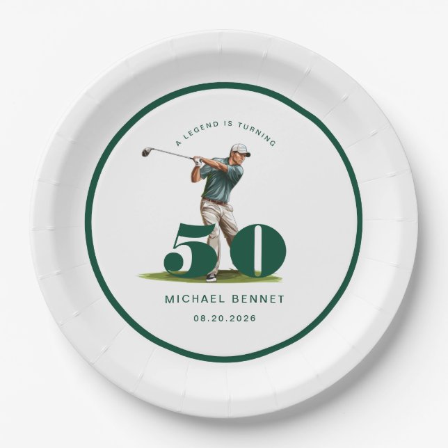 Assiettes En Carton Personalized Golfer 50th Birthday (Devant)