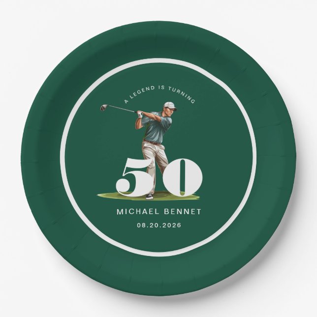 Assiettes En Carton Personalized Golfer 50th Birthday (Devant)