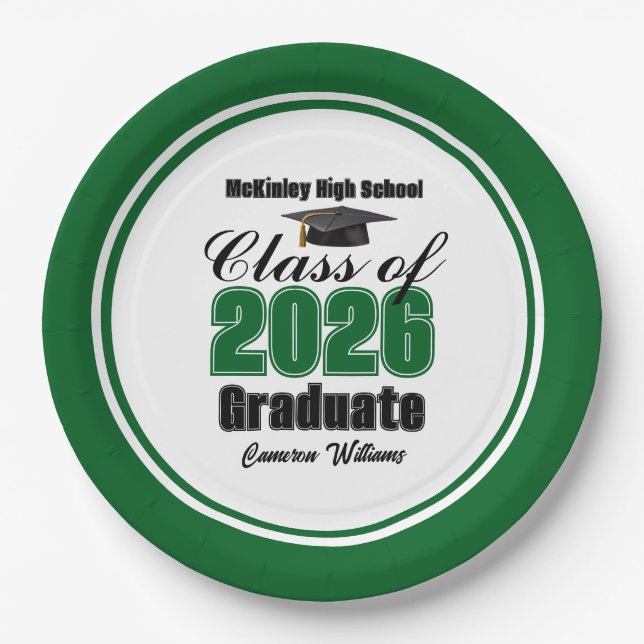 Assiettes En Carton Personalized Green Class of 2026 Graduation Party (Devant)