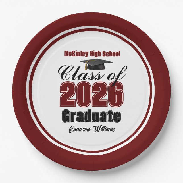 Assiettes En Carton Personalized Maroon Class of 2026 Graduation Party (Devant)
