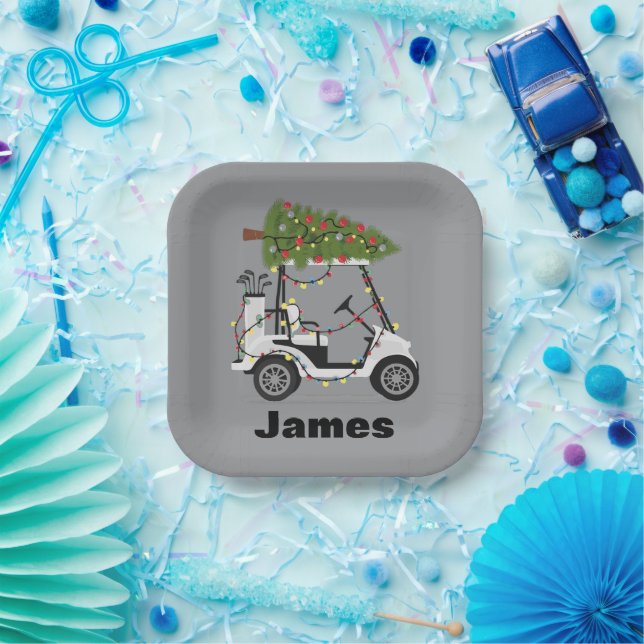 Assiettes En Carton Personalized Name Golfer Christmas Golf Cart Xmas  (Fête)