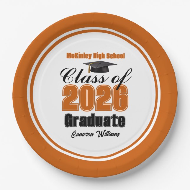 Assiettes En Carton Personalized Orange Class of 2026 Graduation Party (Devant)